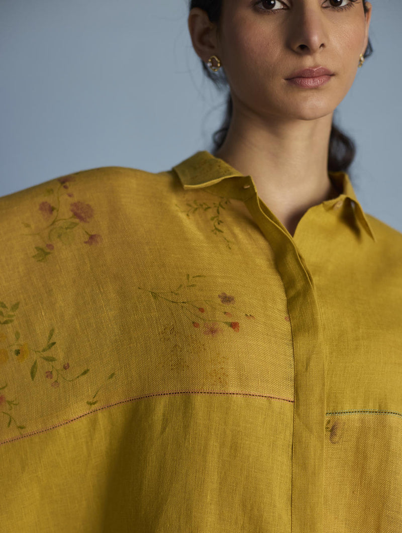 Osho Patchwork Kaftan Co-ord Set - Ochre linen by Manan for women in Singapore