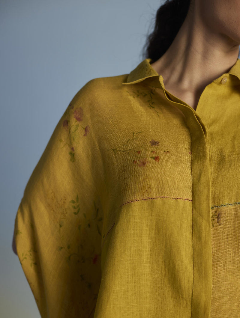 Osho Patchwork Kaftan Co-ord Set - Ochre linen by Manan for women in Singapore