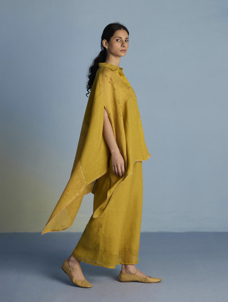 Osho Patchwork Kaftan Co-ord Set - Ochre linen by Manan for women in Singapore