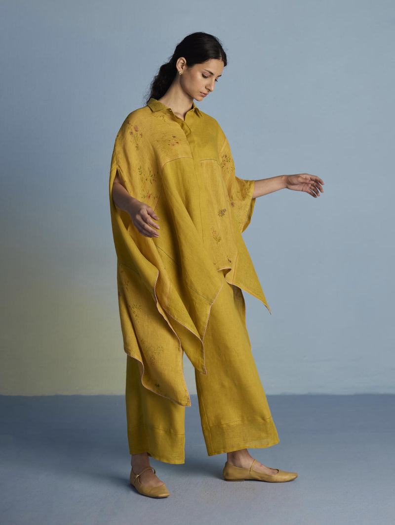 Osho Patchwork Kaftan Co-ord Set - Ochre linen by Manan for women in Singapore