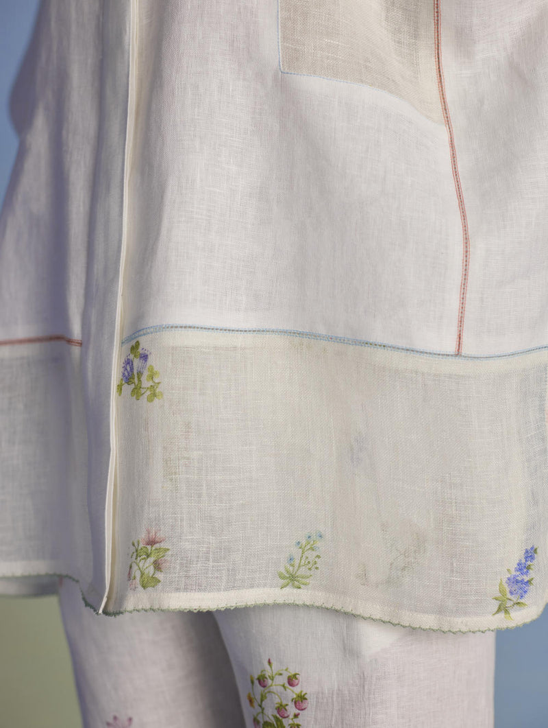Aboli Patchwork Linen Shirt - White linen by Manan in white color for women in Singapore