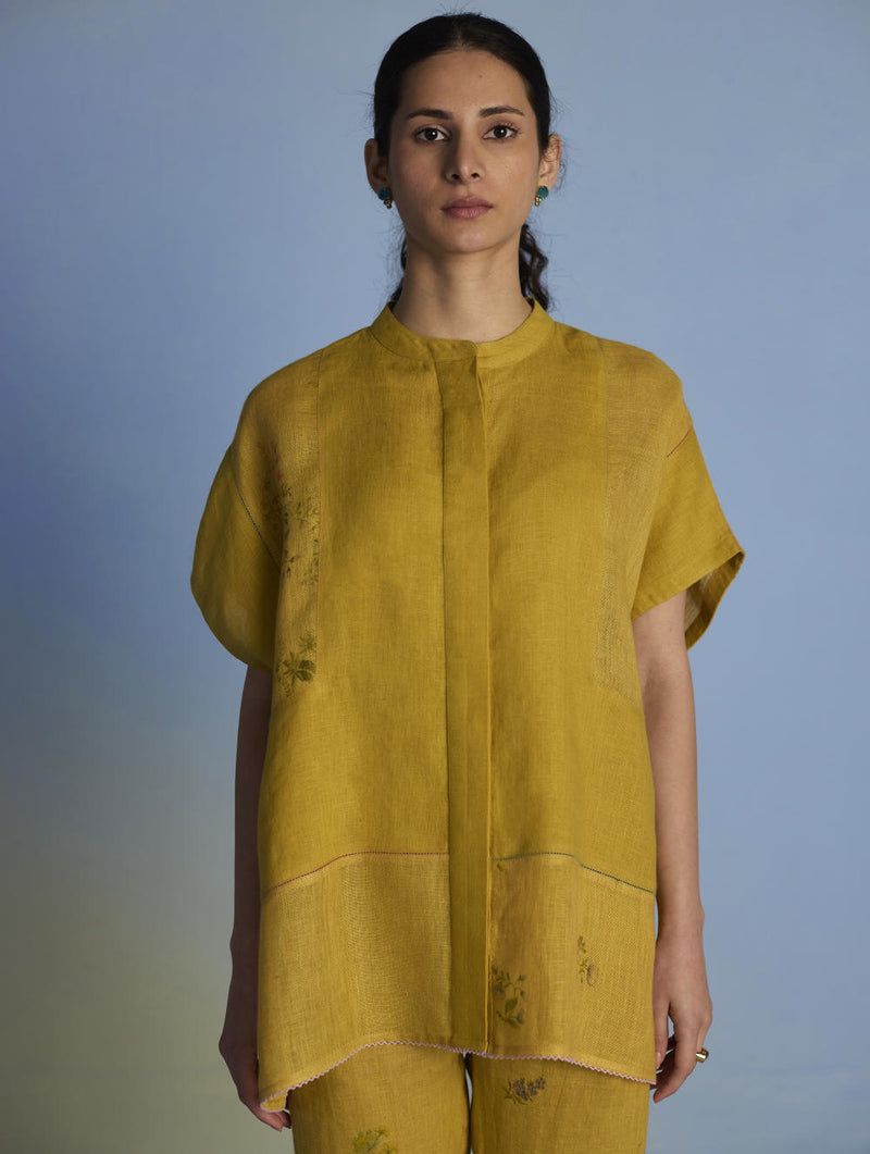 Aboli Patchwork Linen C-ord Set - Ochre linen by Manan for women in Singapore