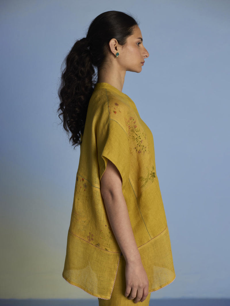 Aboli Patchwork Linen Shirt - Ochre linen by Manan in mint color for women in Singapore