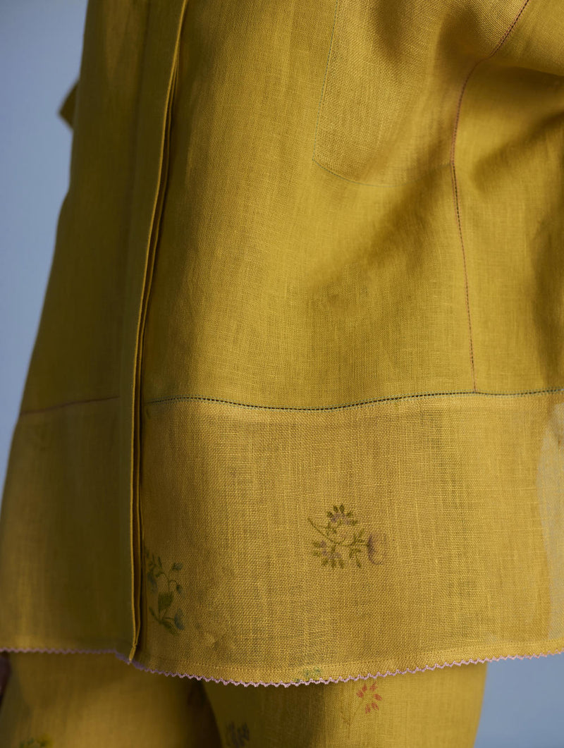 Aboli Patchwork Linen Shirt - Ochre linen by Manan in mint color for women in Singapore