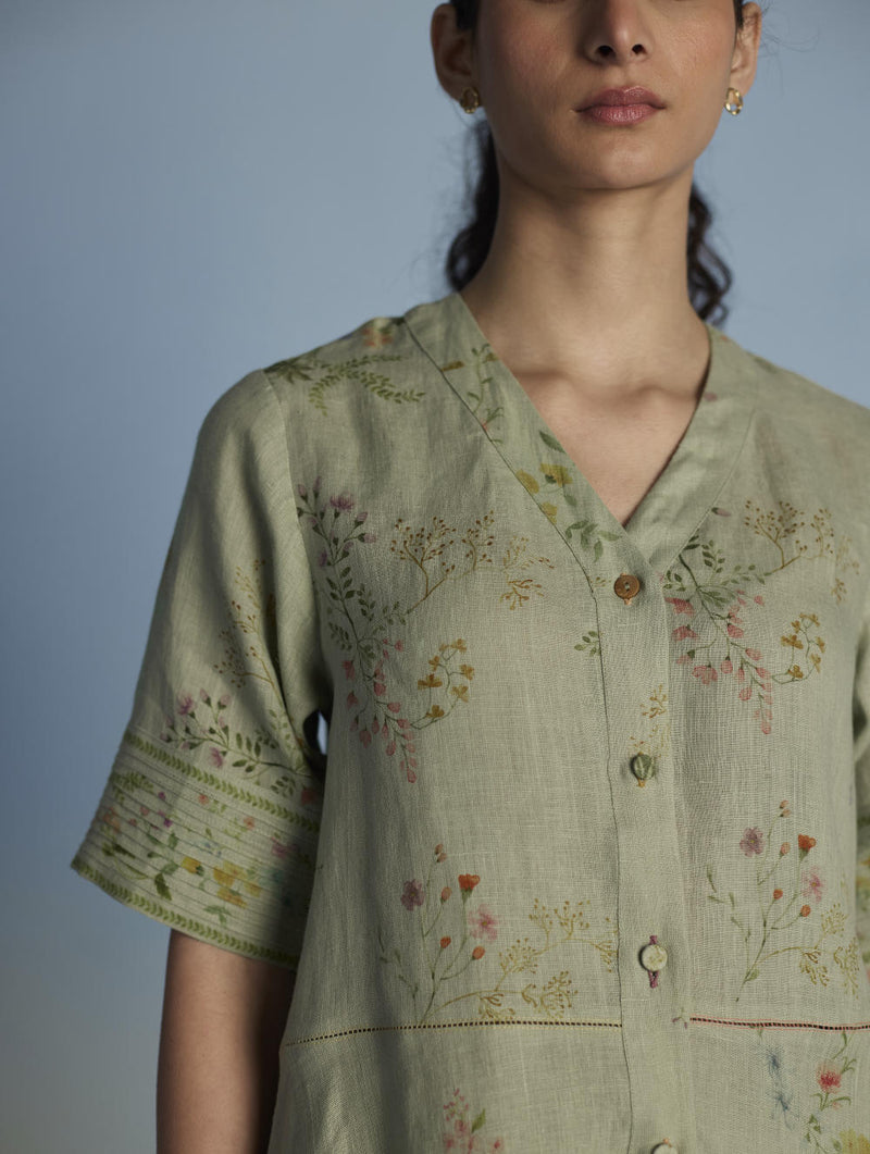 Inoya Linen Co-ord Set - Mint linen by Manan in mint color for women in Singapore
