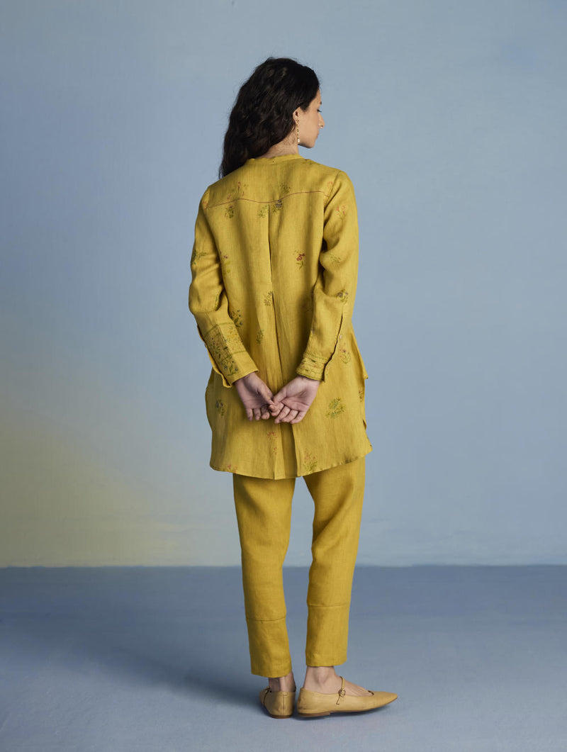 Anya Hand-Embroidered Floral Linen Co-ord Set - Ochre linen by Manan for women in Singapore