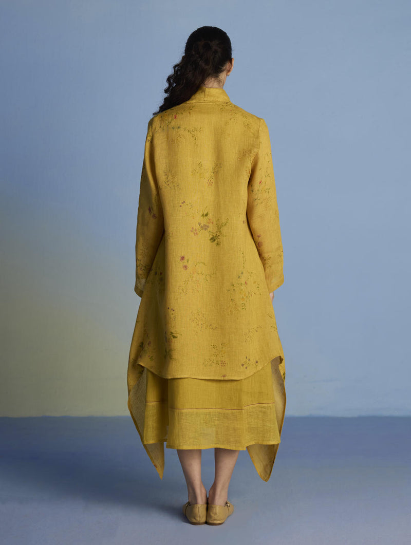 Ita Pleated Linen Dress and Overlay - Ochre linen by Manan for women in Singapore