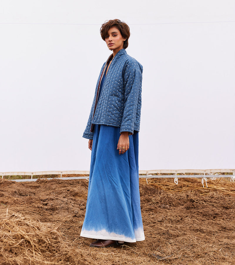 Cyan jacket cotton by Khara Kapas in blue for women in Singapore