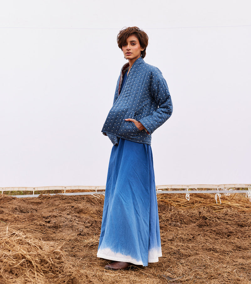 Cyan jacket cotton by Khara Kapas in blue for women in Singapore