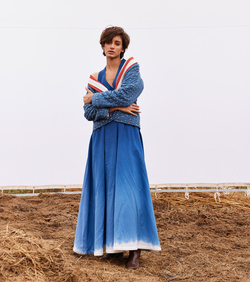 Cyan jacket cotton by Khara Kapas in blue for women in Singapore