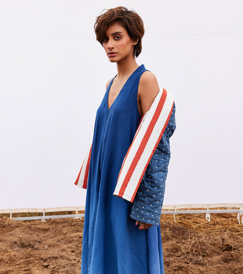 Cyan jacket cotton by Khara Kapas in blue for women in Singapore