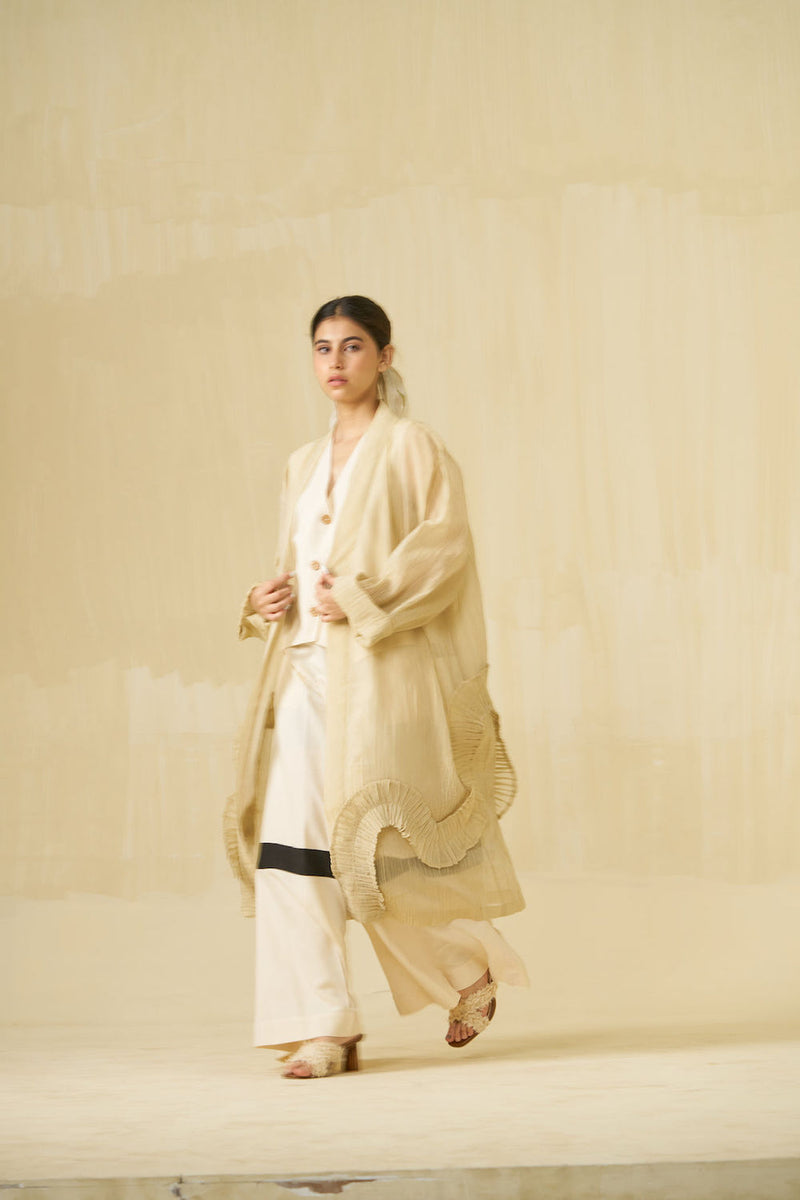 Daisy Overlay-Champagne Gold crushed silk jacket/overlay by Stoique in champagne gold for women in Singapore