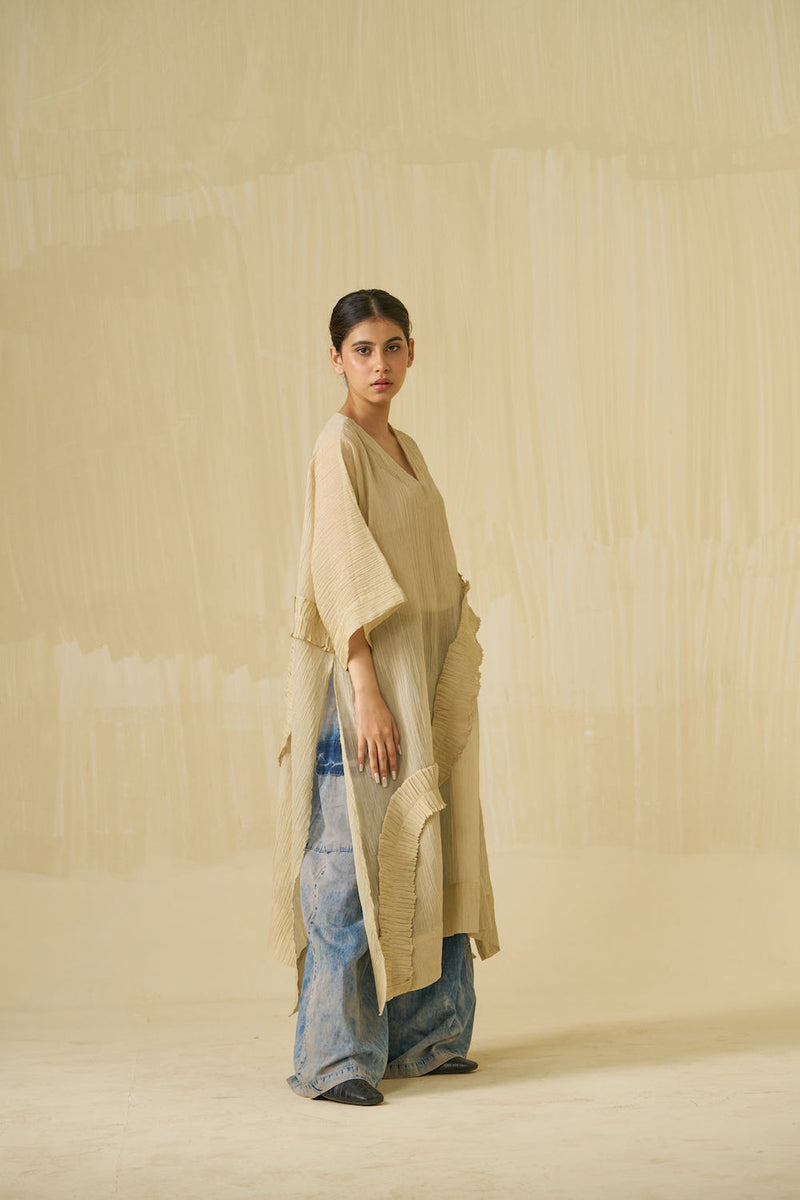 Daisy Tunic-Champagne Gold crushed silk tunics and kaftans by Stoique in champagne gold for women in Singapore