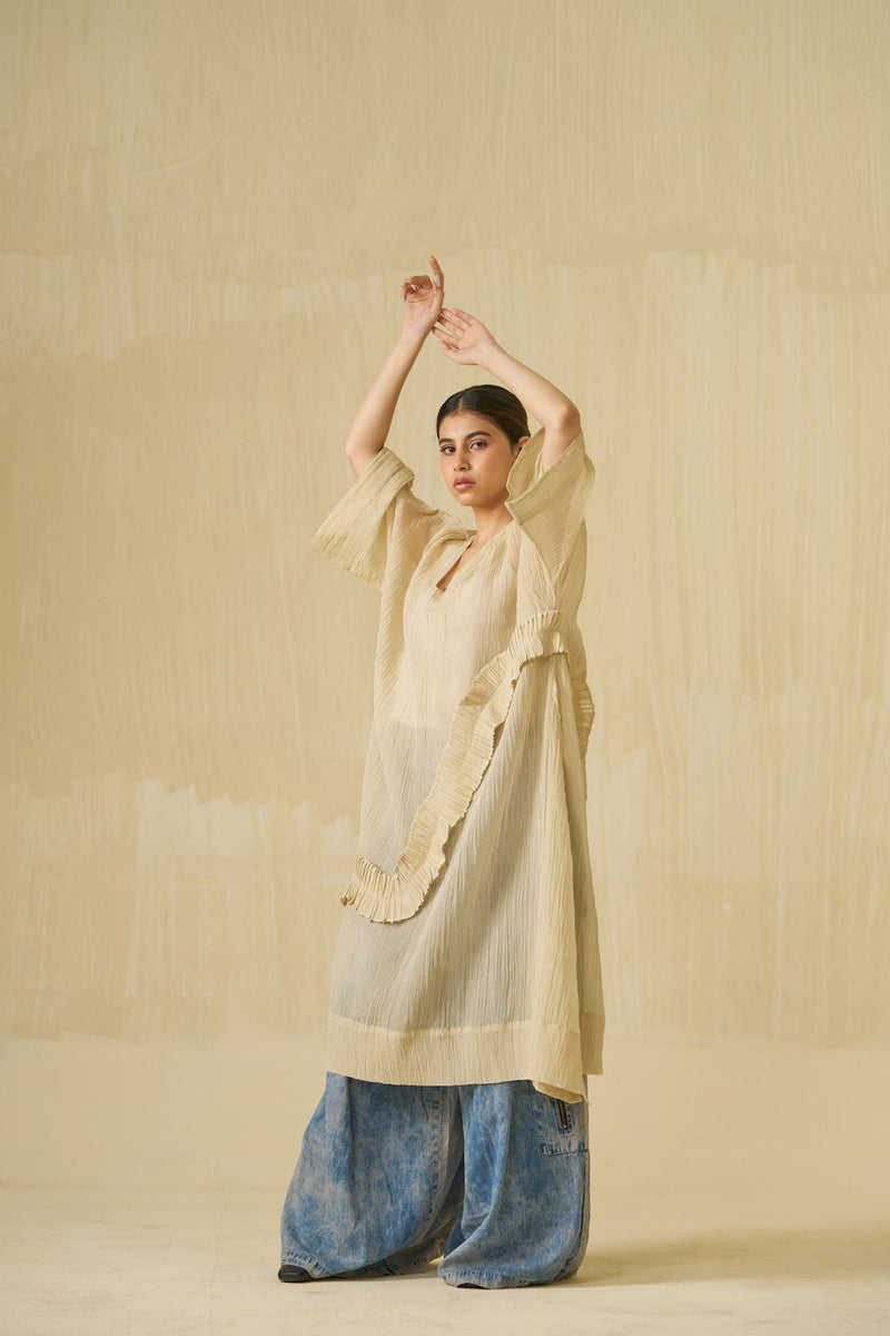 Daisy Tunic-Champagne Gold crushed silk tunics and kaftans by Stoique in champagne gold for women in Singapore
