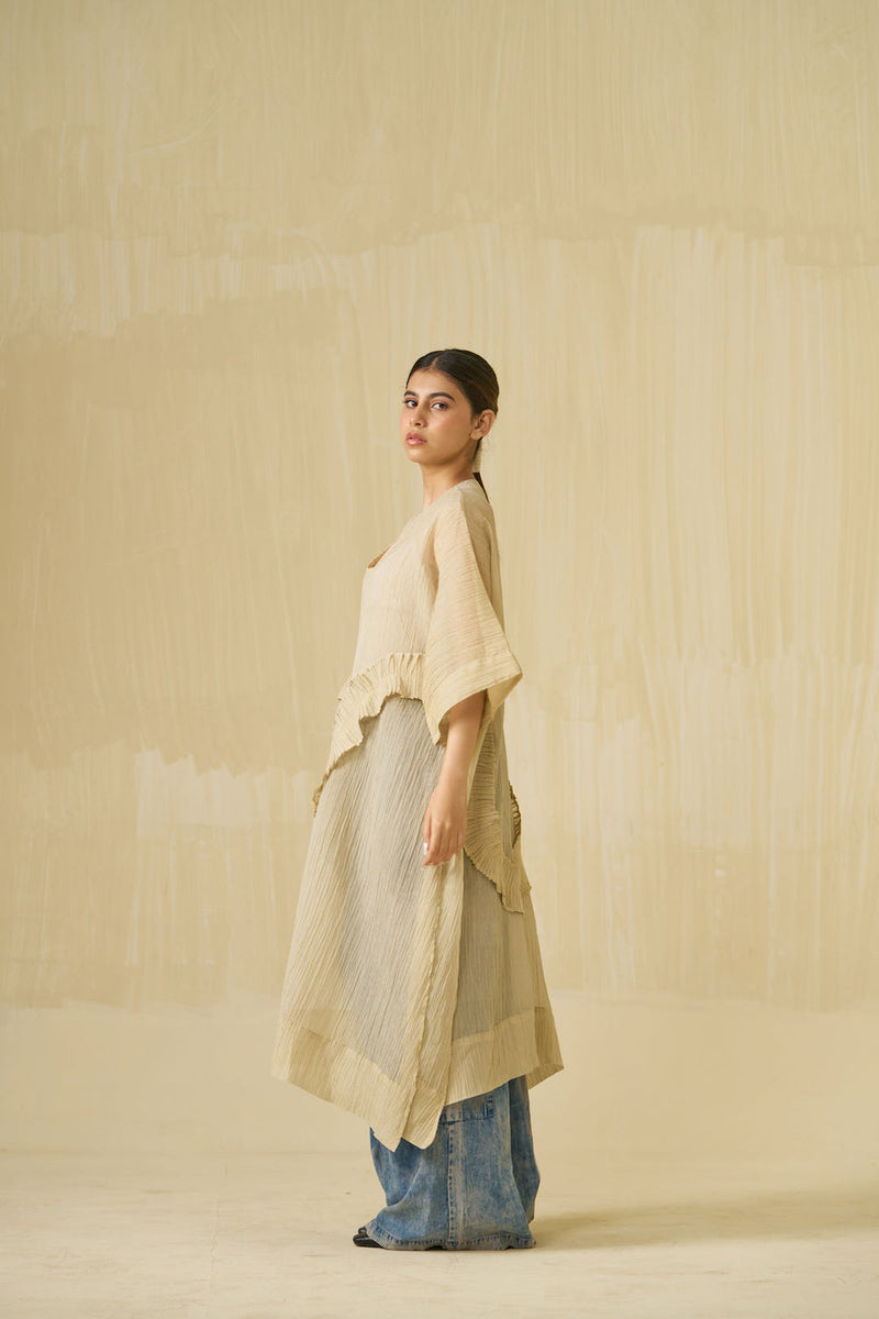 Daisy Tunic-Champagne Gold crushed silk tunics and kaftans by Stoique in champagne gold for women in Singapore