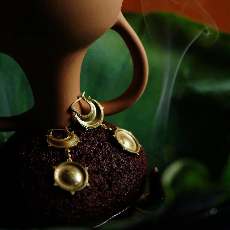 Dichotomy Sun and Moon Danglers brass earring by Surmeyi for women in Singapore