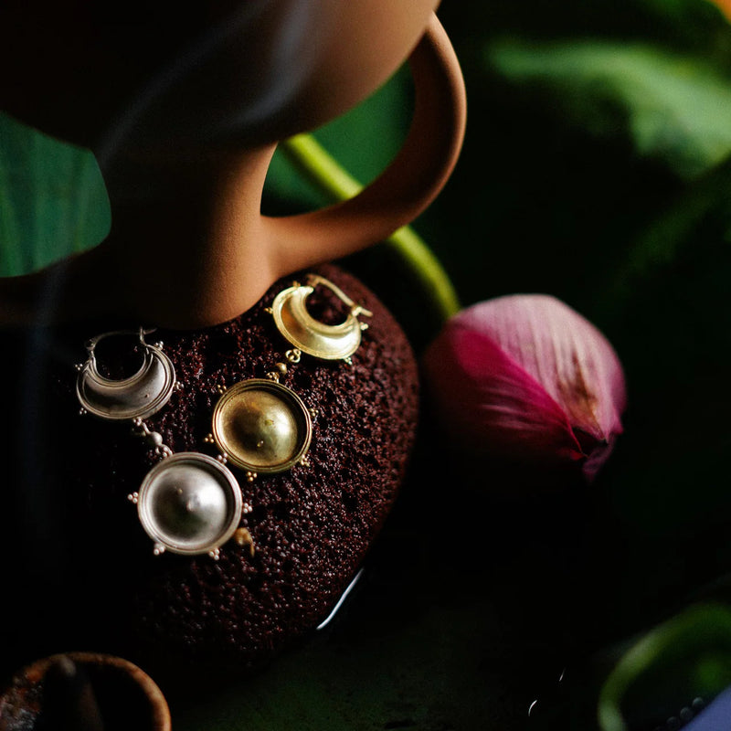 Dichotomy Sun and Moon Danglers brass earring by Surmeyi for women in Singapore