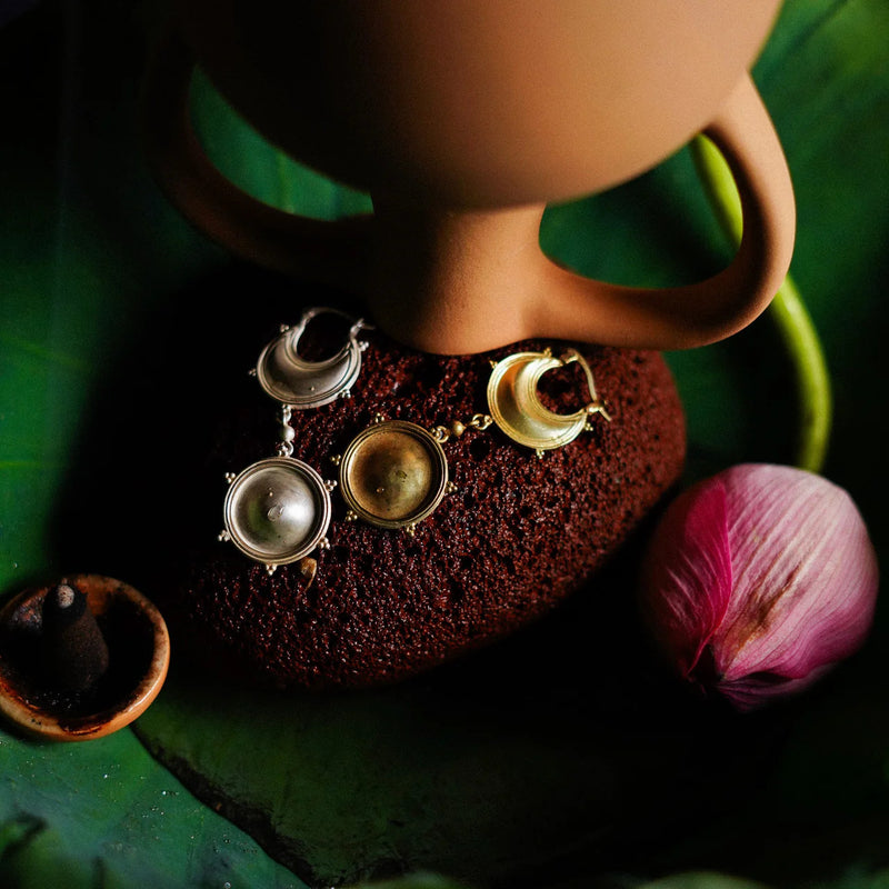 Dichotomy Sun and Moon Danglers brass earring by Surmeyi for women in Singapore