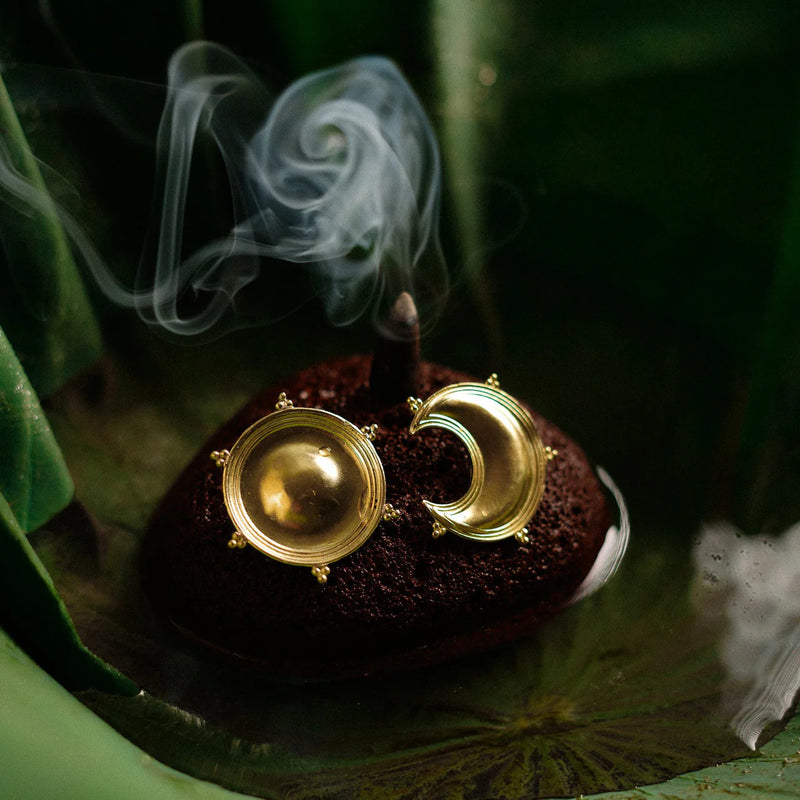 Dichotomy Sun and Moon Studs brass earring by Surmeyi for women in Singapore