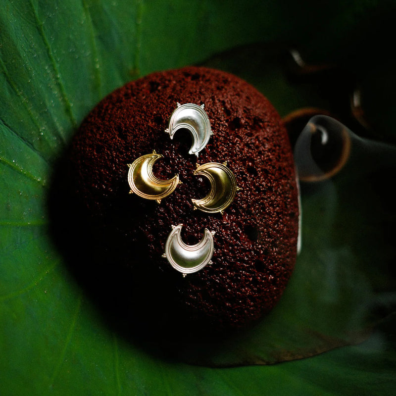 Dichotomy Sun and Moon Studs brass earring by Surmeyi for women in Singapore