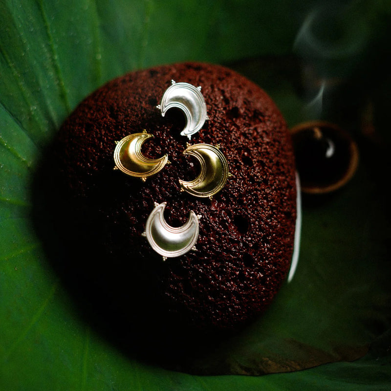 Dichotomy Sun and Moon Studs brass earring by Surmeyi for women in Singapore