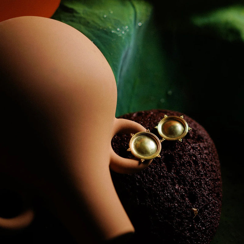Dichotomy Sun and Moon Studs brass earring by Surmeyi for women in Singapore