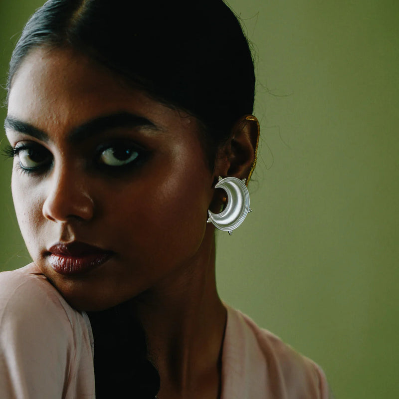 Dichotomy Sun and Moon Studs brass earring by Surmeyi for women in Singapore