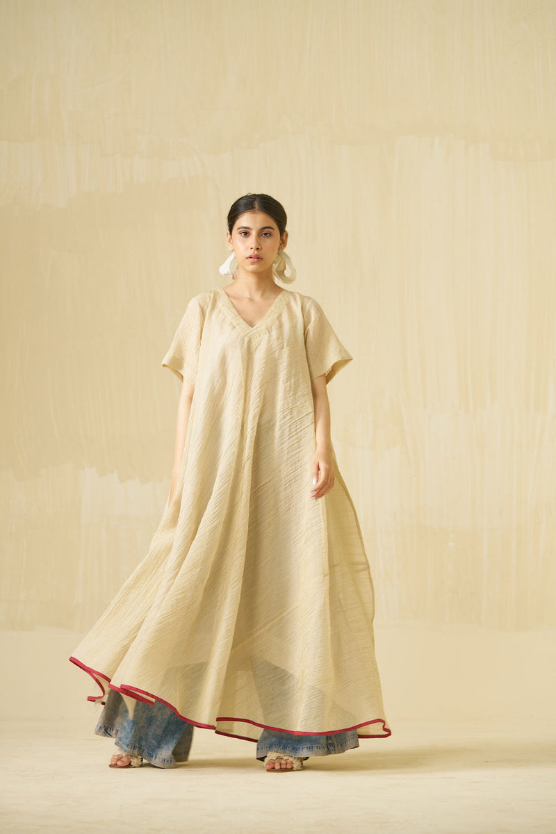 Dodo Dress-Champagne Gold crushed silk dress by Stoique in champagne gold for women in Singapore