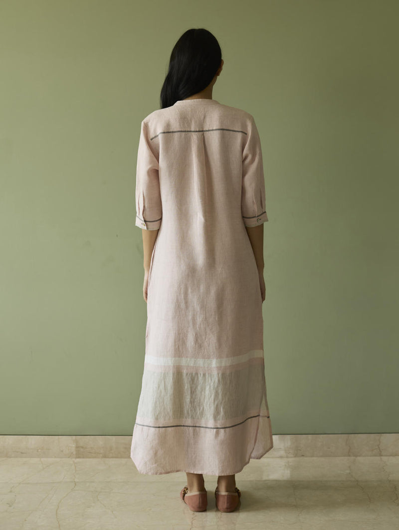 Terra Border Linen Dress-Blush linen by Manan in blush color for women in Singapore