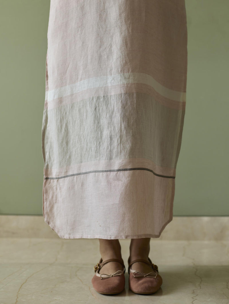 Terra Border Linen Dress-Blush linen by Manan in blush color for women in Singapore