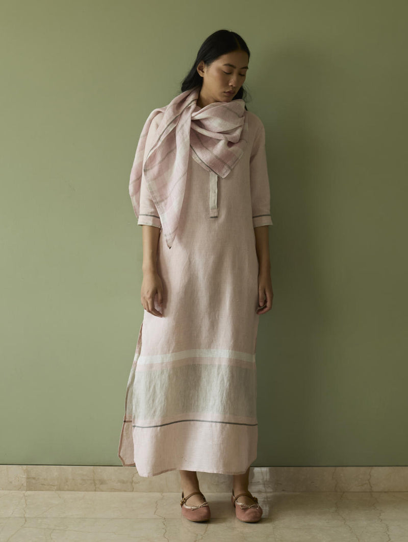 Terra Border Linen Dress-Blush linen by Manan in blush color for women in Singapore
