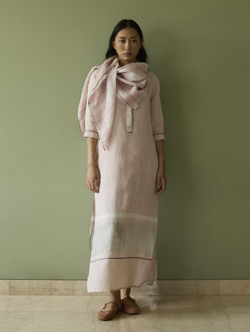 Terra Border Linen Dress-Blush linen by Manan in blush color for women in Singapore