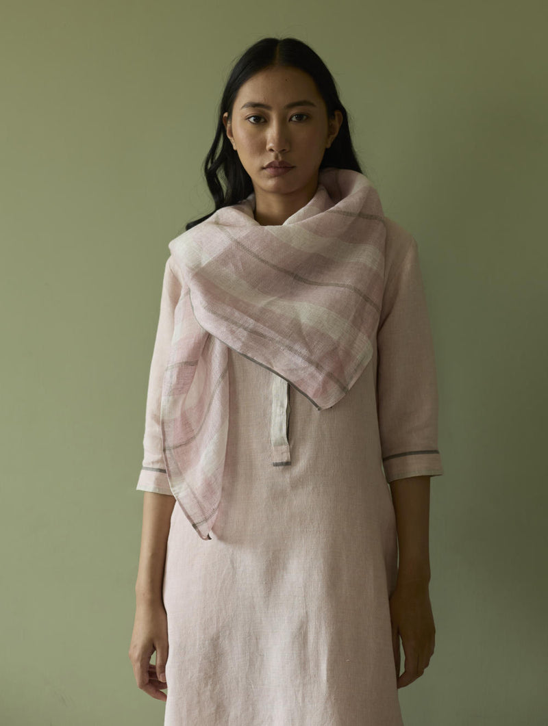 Terra Border Linen Dress-Blush linen by Manan in blush color for women in Singapore