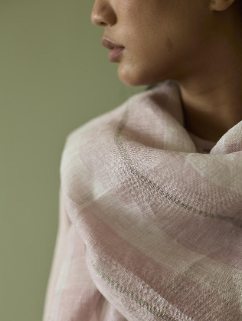 Terra Border Linen Dress-Blush linen by Manan in blush color for women in Singapore