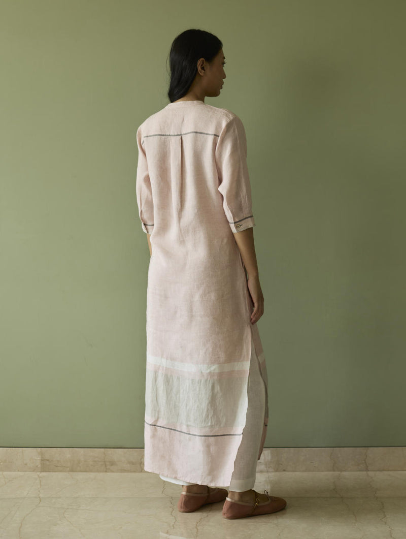 Terra Border Linen Dress-Blush linen by Manan in blush color for women in Singapore
