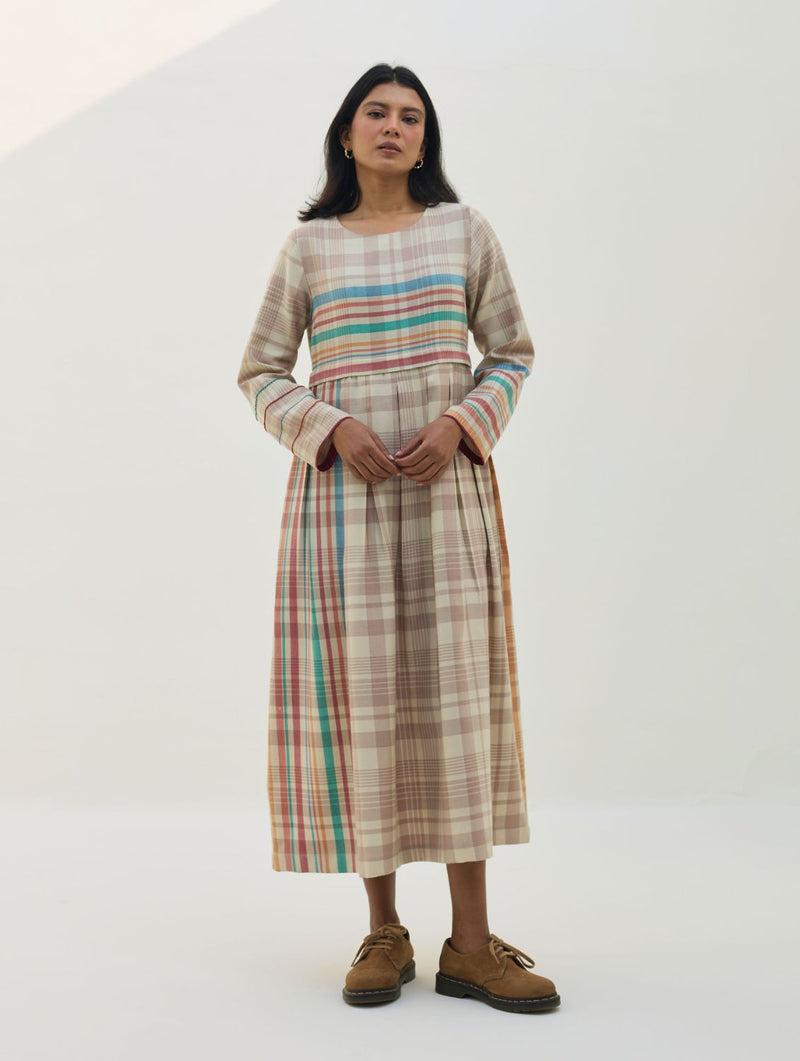 Fiona Merino Wool Pleated Dress - Beige by Manan in beige color for women in Singapore