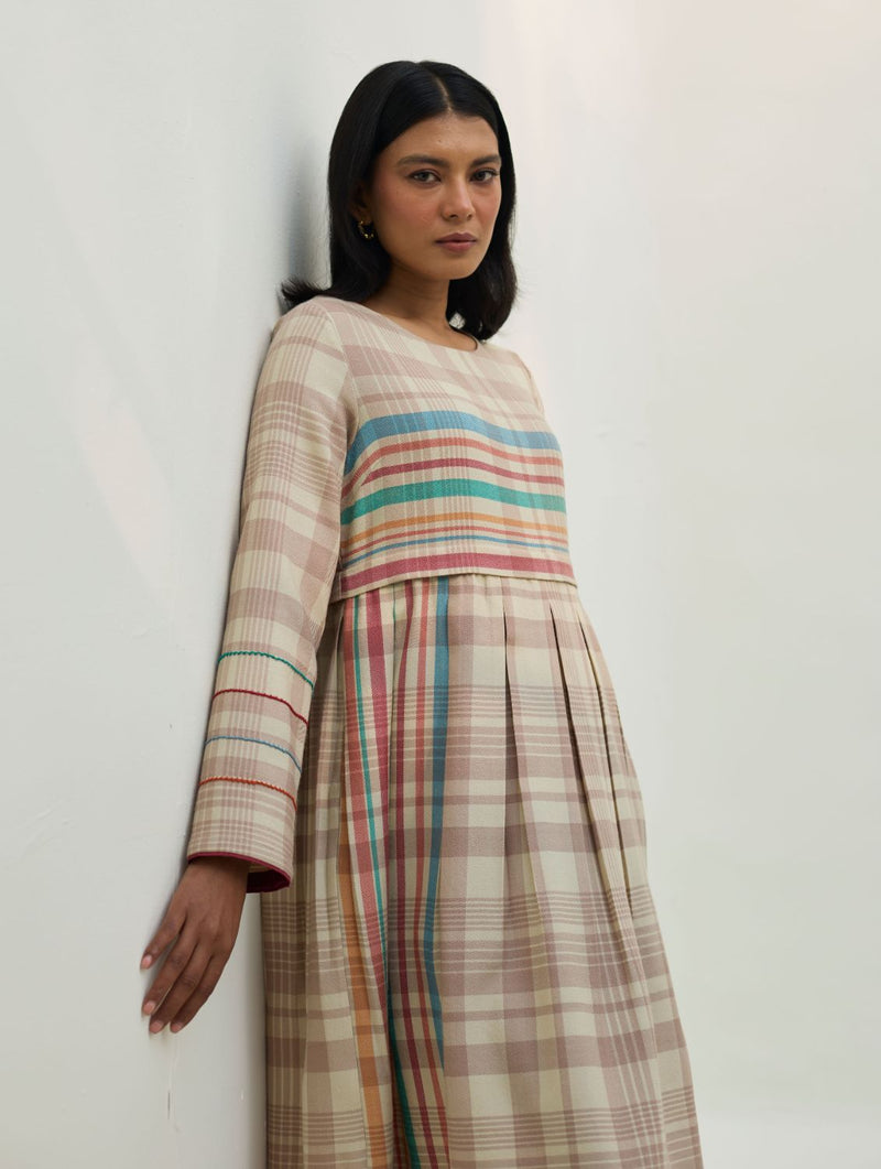 Fiona Merino Wool Pleated Dress - Beige by Manan in beige color for women in Singapore