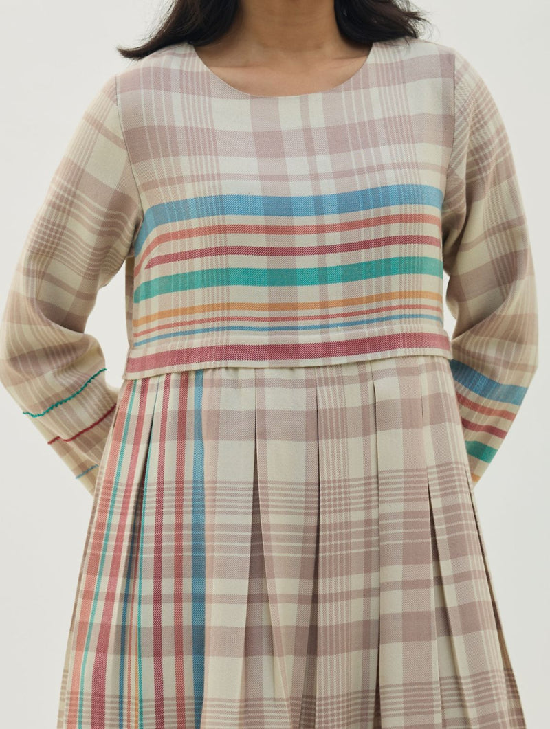 Fiona Merino Wool Pleated Dress - Beige by Manan in beige color for women in Singapore
