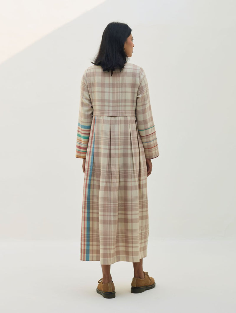 Fiona Merino Wool Pleated Dress - Beige by Manan in beige color for women in Singapore