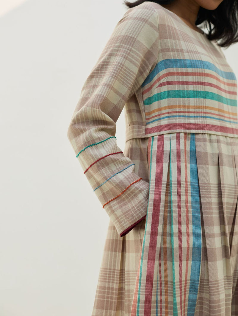 Fiona Merino Wool Pleated Dress - Beige by Manan in beige color for women in Singapore