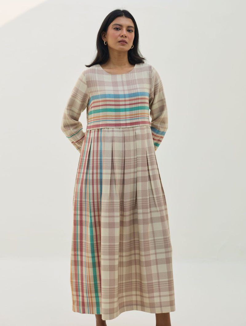 Fiona Merino Wool Pleated Dress - Beige by Manan in beige color for women in Singapore