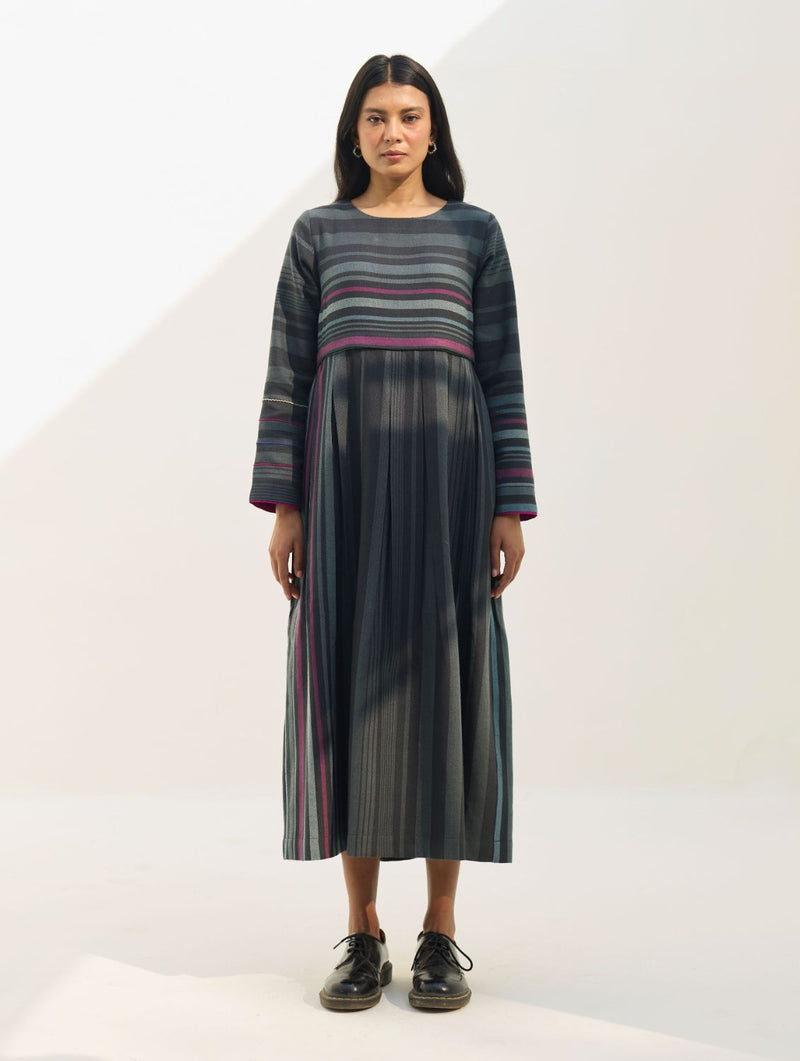 Fiona Merino Wool Pleated Dress - Charcoal by Manan in charcoal color for women in Singapore