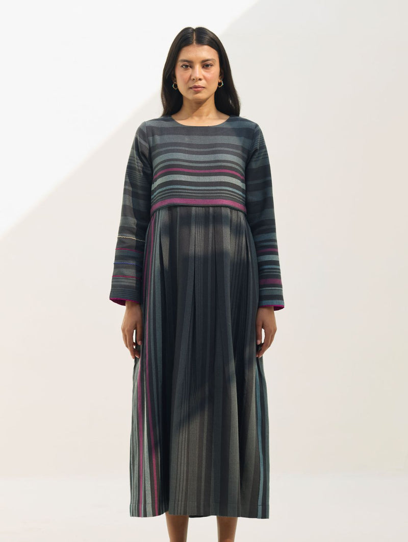 Fiona Merino Wool Pleated Dress - Charcoal by Manan in charcoal color for women in Singapore