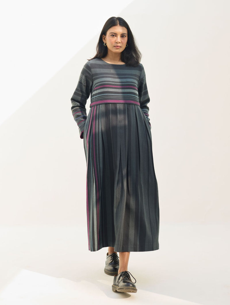 Fiona Merino Wool Pleated Dress - Charcoal by Manan in charcoal color for women in Singapore