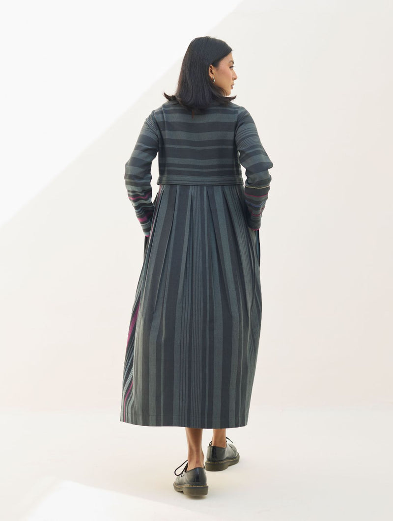 Fiona Merino Wool Pleated Dress - Charcoal by Manan in charcoal color for women in Singapore