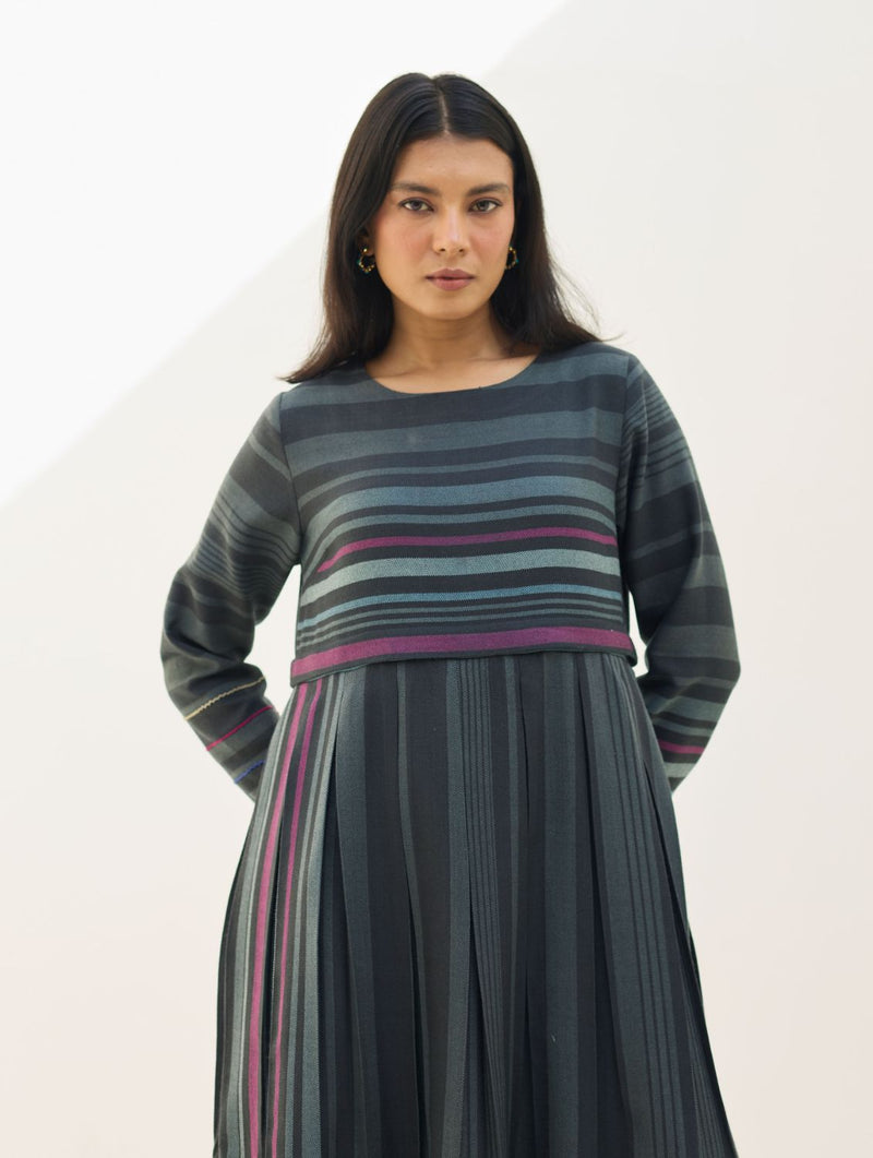 Fiona Merino Wool Pleated Dress - Charcoal by Manan in charcoal color for women in Singapore