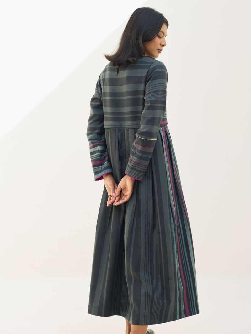 Fiona Merino Wool Pleated Dress - Charcoal by Manan in charcoal color for women in Singapore