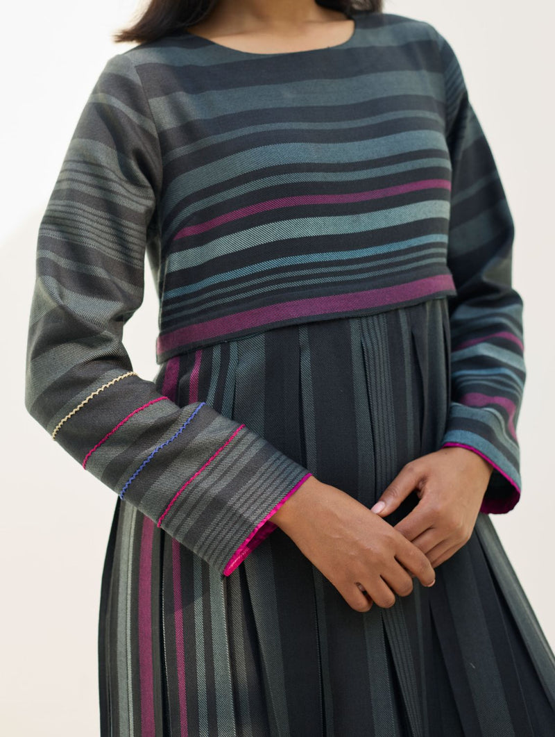 Fiona Merino Wool Pleated Dress - Charcoal by Manan in charcoal color for women in Singapore