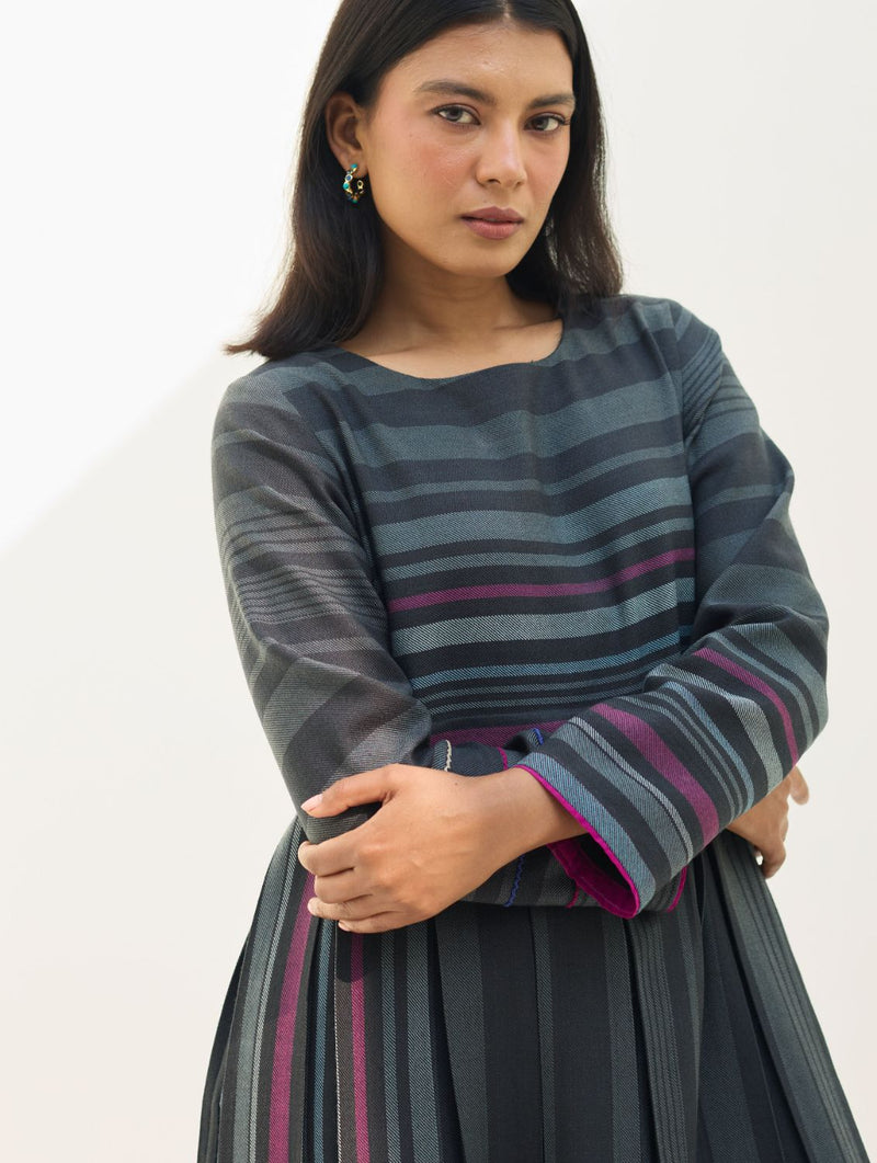 Fiona Merino Wool Pleated Dress - Charcoal by Manan in charcoal color for women in Singapore