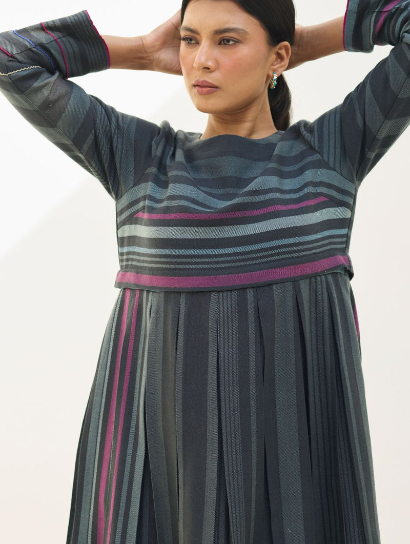 Fiona Merino Wool Pleated Dress - Charcoal by Manan in charcoal color for women in Singapore